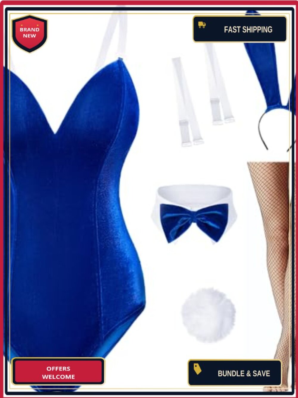 Velvet Bunny Girl Senpai Cosplay Bodysuit Costume Fishnet Stockings Set